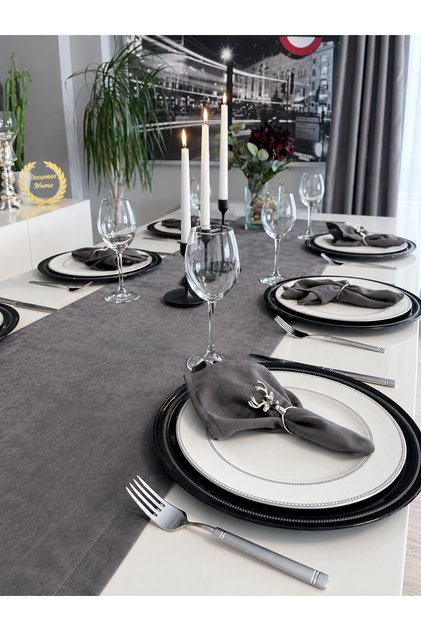 Pearl Velvet Textured Long Runner Smoked Gray (Napkins Not Included)