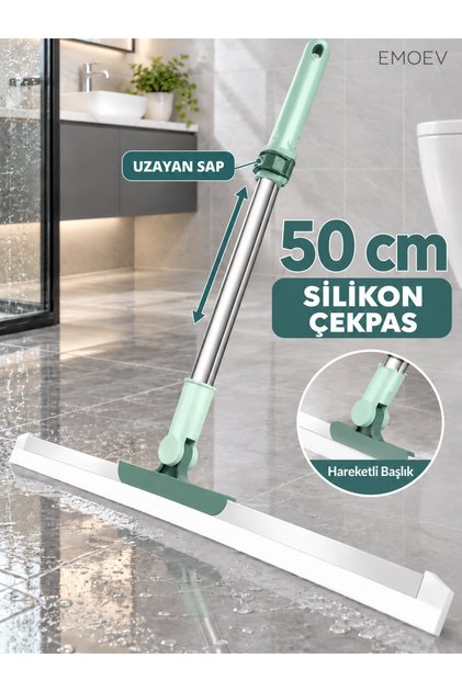 50 cm Sihirli Silikon Çekpas 180° Döner Başlıklı Paslanmaz Çelik Saplı Yüzey Ve Cam Çekpası