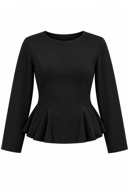 Women's Waist-Slit Flounce Long Sleeve Blouse