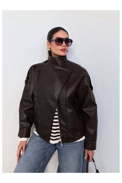 Double-Breasted Front Closure Leather Jacket