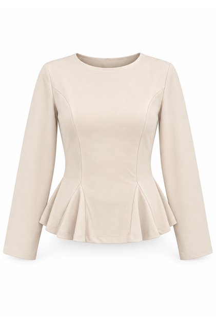 Women's Waist-Slit Flounce Long Sleeve Blouse