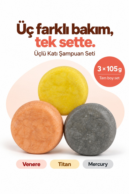 Triple Solid Shampoo Set for Normal, Dry and Oily Hair 3 X 105 g | Venus, Titan, Mercury