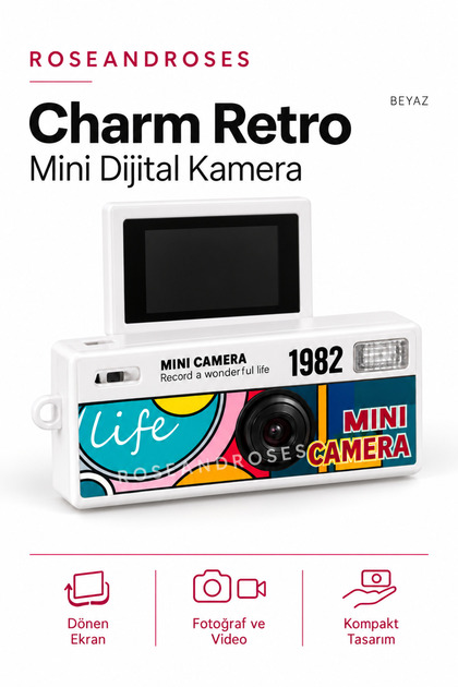 Mini Charm Kamera Dönen Ekran Flaşlı Selfie Video Vlog Kamerası 1080P+48MP