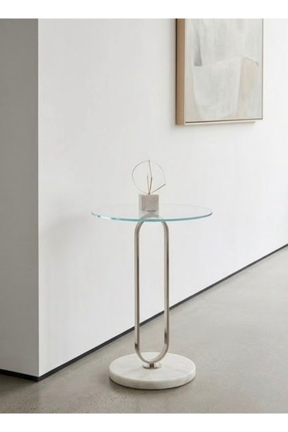 Modern Design Glass Top Stone Base Side Table