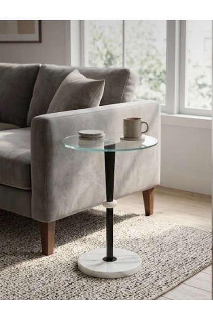 Round Marble Base Glass Top Side Table