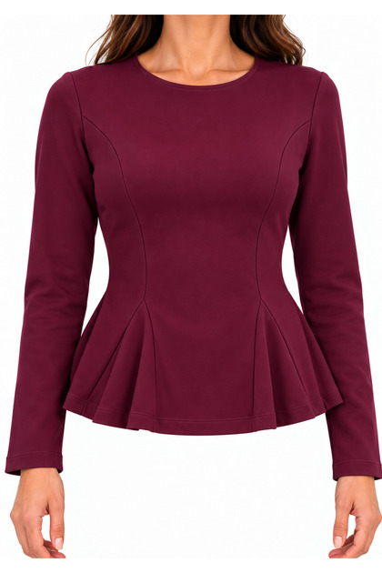 Women's Waist-Slit Flounce Long Sleeve Blouse