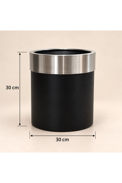 30x30 cm Darbuka Saksı Siyah Gümüş Metalik Görünümlü Dekoratif Saksı