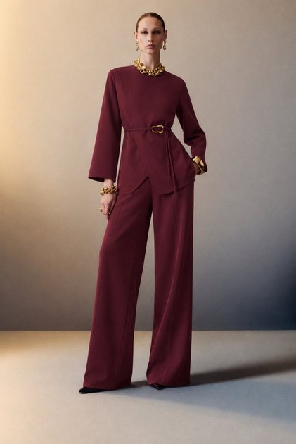 Asymmetric Belt Detail Jacket and Pants Set