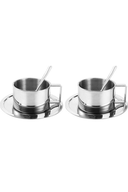 Steel 2Pcs 200ml Double Wall Espresso Coffee Cup Set Presentation Cup Mt119-2