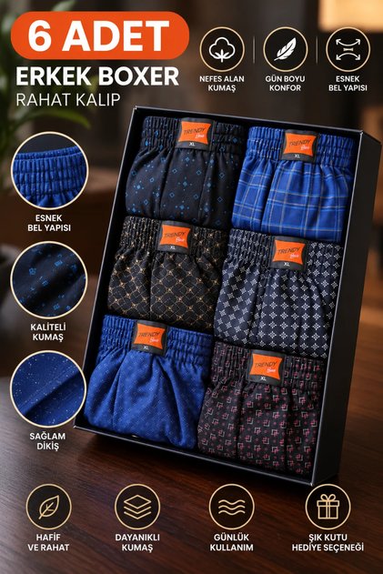 Men's Boxer Lycra 6-Piece Premium Pack, Towel Absorbent, Front Buttoned, Comfortable and Comfortable