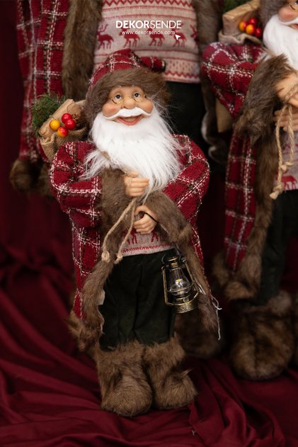 Christmas Santa Claus with Plaid and Fur Detail Red 45 cm