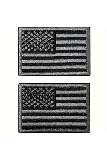Black Gray 2pcs USA Flag Patch Set - Black & Army Green, Black & Gray American Flag Embroidered Patc