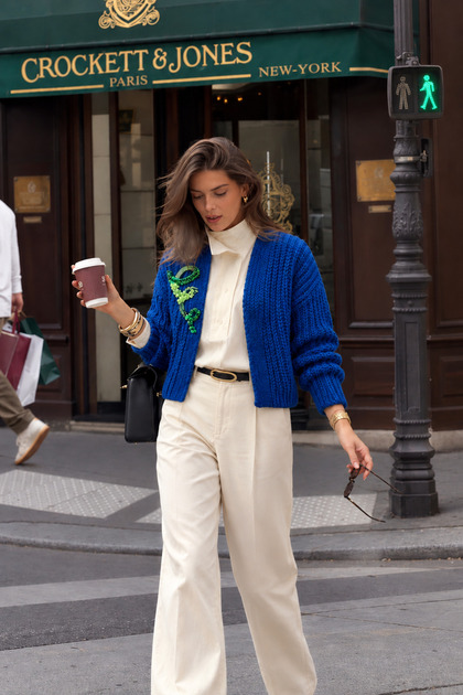 Green Embroidered Blue Color Cardigan