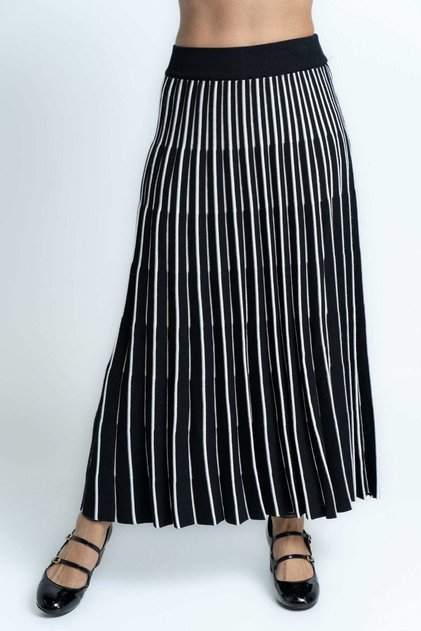 Striped High-Waisted Midi Skirt