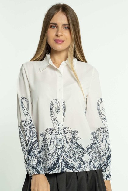 Women's Long Sleeve Printed Shirt with Decorative Hem