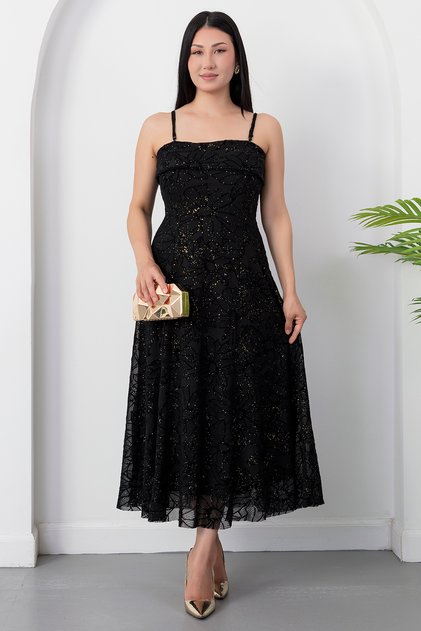 Madonna Collar Glittery Strap Dress Dks1460