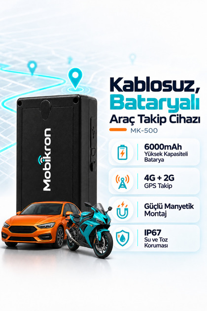MK-500 Mıknatıslı Araç Takip Cihazı 2026 - 24 Ay Hatlı Şarjlı Kablosuz GPS - Gerçek Zamanlı