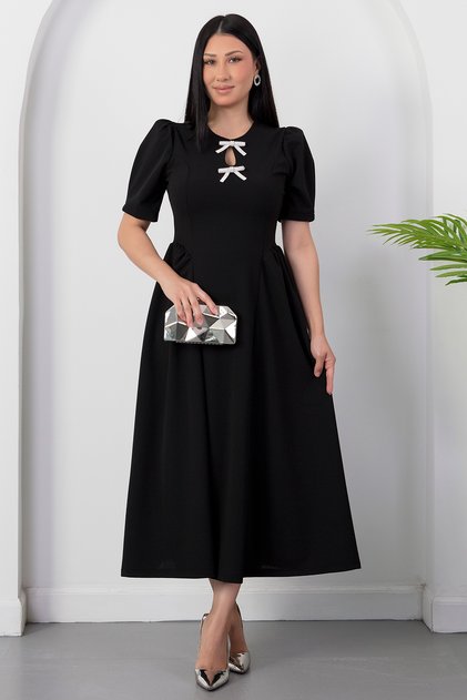 Crew Neck Bowknot Short Sleeve Dress Grs4165