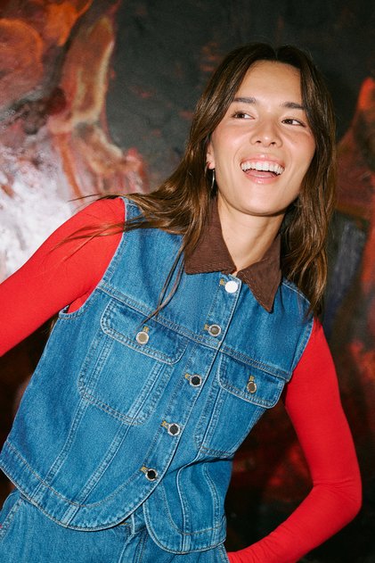 Kadın İndigo Crop Jean Yelek