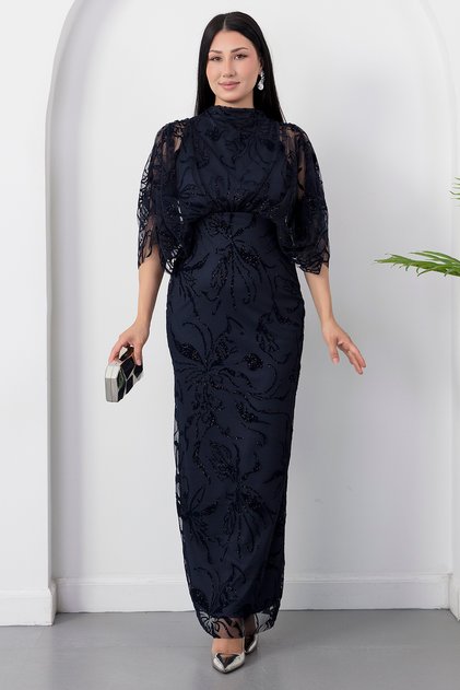 High Collar Sleeveless Glitter Dress Grs4153