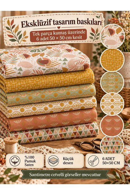 Set of 6 50x50 cm 100% Cotton Patchwork Fabric – For Sewing and Handicrafts