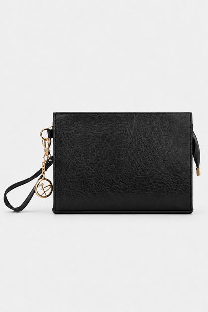 Portfolio Clutch Handbag (with Charm Gift) - Black