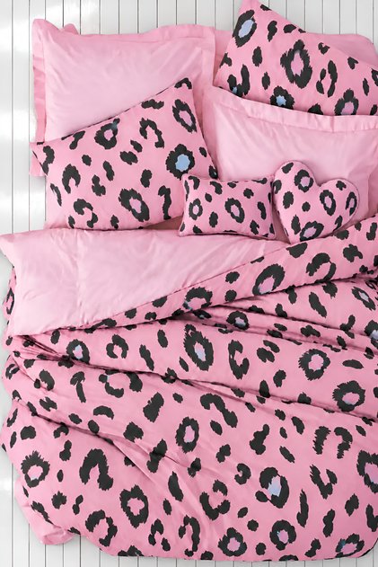 Fitted Sheets Duvet Cover Set Single Leopard Pink