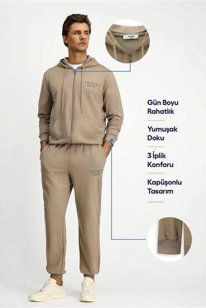 Hooded Regular Fit Zippered Printed Cotton Sweatshirt