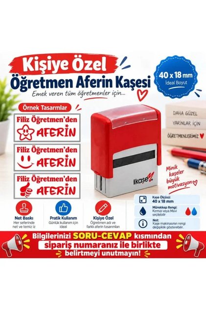 Kırmızı Aferin Otomatik Öğretmen Kaşesi(3 Farklı Model)