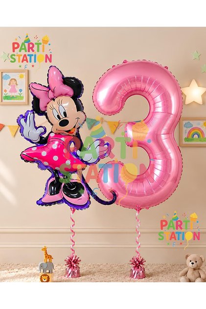Minnie Mouse Concept 1 Year Old Pink Foil Number Balloon Set