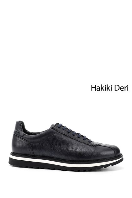 Navy Blue Antique Gön Platinum Genuine Leather Round Toe Lace Up Casual Men's Sneaker 38307