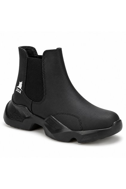 Men's Black Laceless High Sole Comfortable Daily Half Ankle Sports Boots