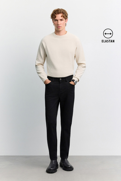 Erkek Siyah Eskitme Yıkamalı Pamuklu Elastan Roma Crop Slim Fit Jean Pantolon A62Y3525