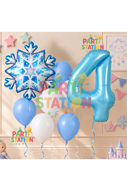 Snowflake Frozen Elsa Winter Concept Snowflake 4 Year Old Balloon Concept Birthday Set Age Balloon Set