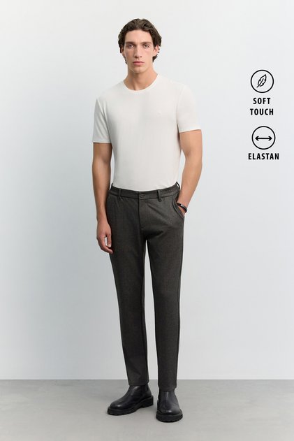 Erkek Kahverengi Klasik Bel Yanı Lastikli Soft Touch Relaxed Fit Pantolon A62Y3068