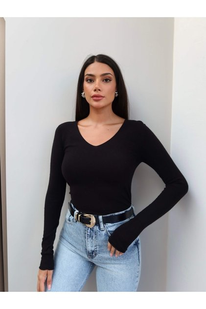 V-Neck Long Sleeve Blouse