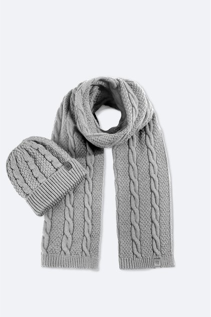 Men's Gray Jacquard Knitwear Scarf Beanie Set A52Y9220