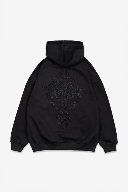 Φούτερ με κουκούλα Rhinestones Goth oversized