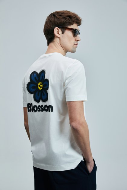 Peace Modern Grafik T- Shirt Kırık Beyaz