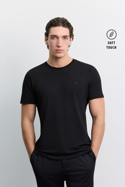 Men's Black Crew Neck Soft Touch Basic Regular Fit T-Shirt B001171