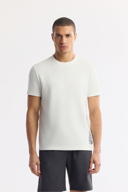 Men's White Crew Neck Printed Bi-Stretch Interlock Regular Fit T-Shirt A51Y1136