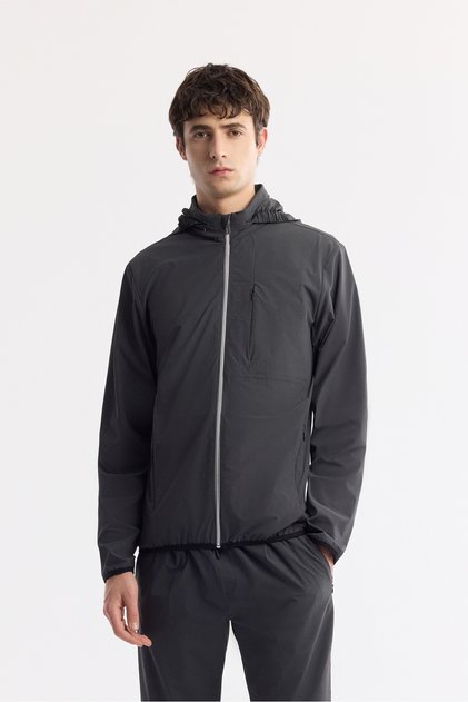 Men's Anthracite Hooded Water Repellent Bi-Stretch Technical Fabric Comfort Fit Coat A51Y6052