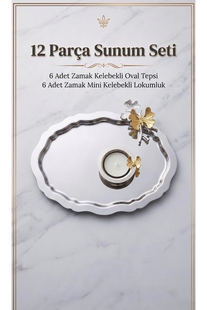 12 Piece Presentation Set - 6 Oval Butterfly Trays - 6 Butterfly Turkish Delight Bowls