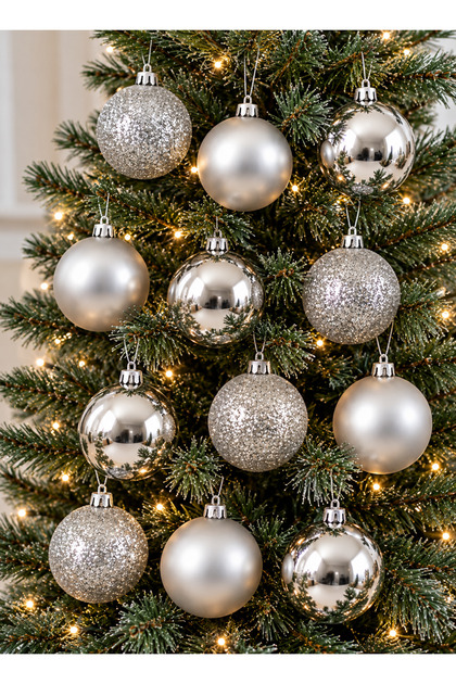 Christmas Pine Tree Ornament 3 cm 12 Pieces Mini Silver Christmas Ball Silver Christmas Balls