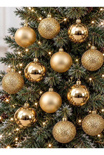 Christmas Pine Tree Ornament 3 cm 12 Pieces Mini Gold Christmas Ball Gold Christmas Balls