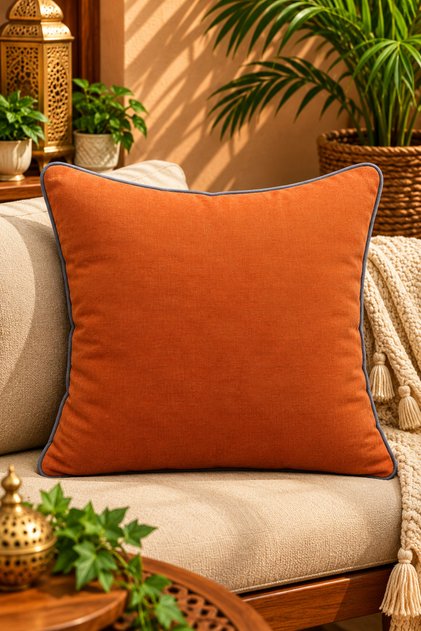 Panbiy Panoroma Punch Gray Piping Plain Throw Pillow Cover - Orange 45X45 cm