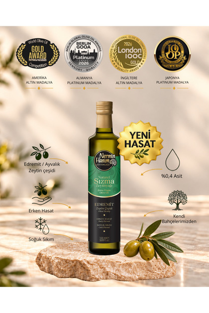 Ayvalık Edremit Erken Hasat Soğuk Sıkım Naturel Sızma Zeytinyağı Cam Şişe 500ml