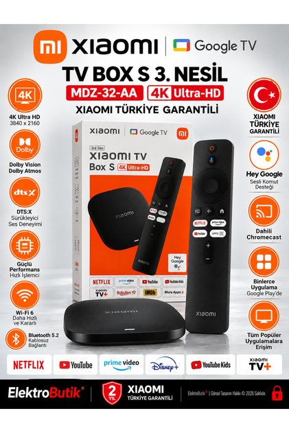Mi Box S 4K 3. Nesil Yeni Versiyon MDZ-32-AA 4 Çekirdek Google TV™ HDR10+ DTS:X Türkiye Garantili