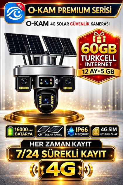 OK335 Premium Serisi 12MP 4 Kameralı 4G Çift Solar Panel Gece Görüş 1 Yıl Turkcell