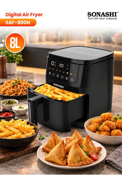SAF-800N 8L Digital Air Fryer With Temperature Control | Non-Stick Basket With Overheat Protection